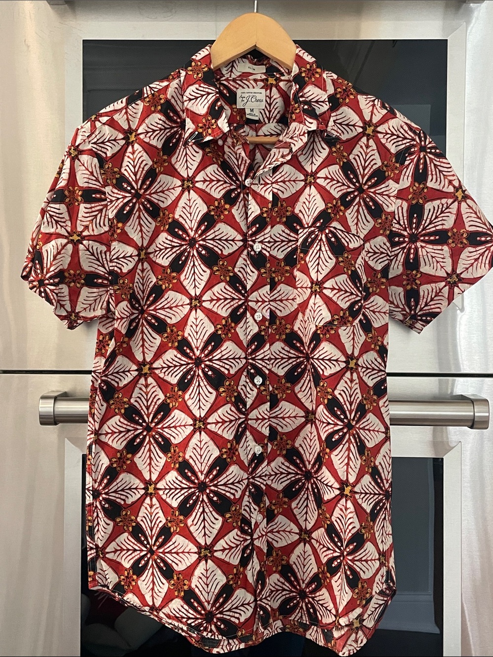 J. Crew Short-Sleeve Button-Down Red and White Floral Geometric Shirt
